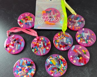 Hot Pink Glitter Chill Pill Gift Ornament (single)