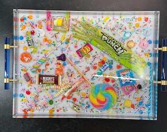 Ready to Ship - Sweet Tooth Tray 11"x14" White Background with Blue Handles