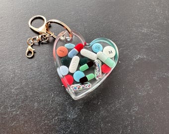 Heart Chill Pill Keychain - Retro