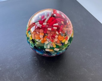 Rainbow Pill Paperweight Sphere - 5.5"