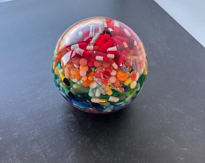 Rainbow Pill Paperweight Sphere - 5.5"