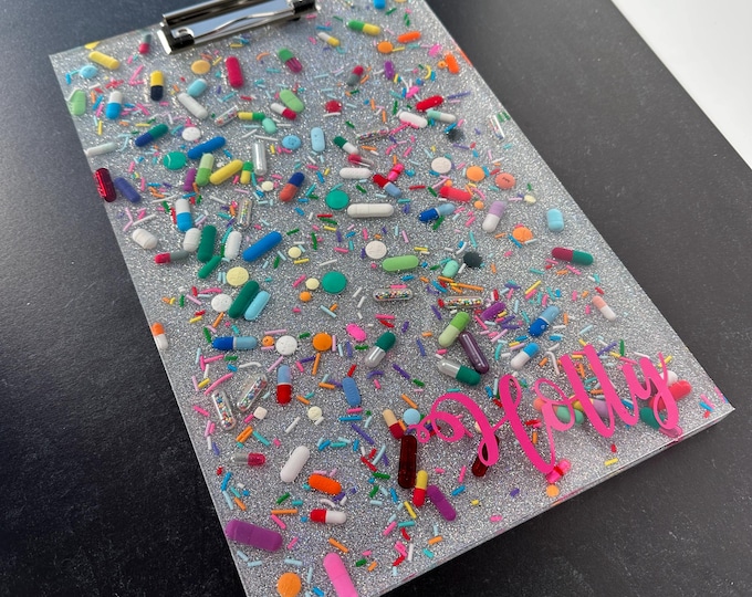 Customized Disco Ball Chill Pill Clipboard with Sprinkles