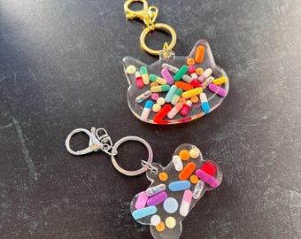 Cat/Dog Chill Pill Keychain - Silver or Gold