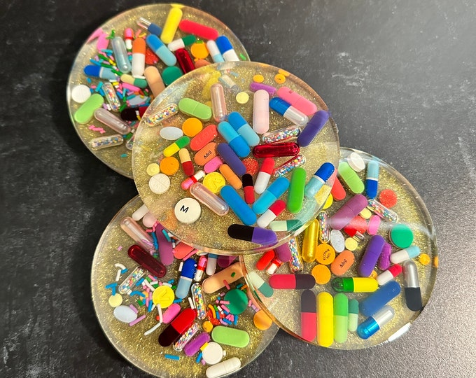 Transparent Gold Chill Pill with Sprinkles Coaster (Single)