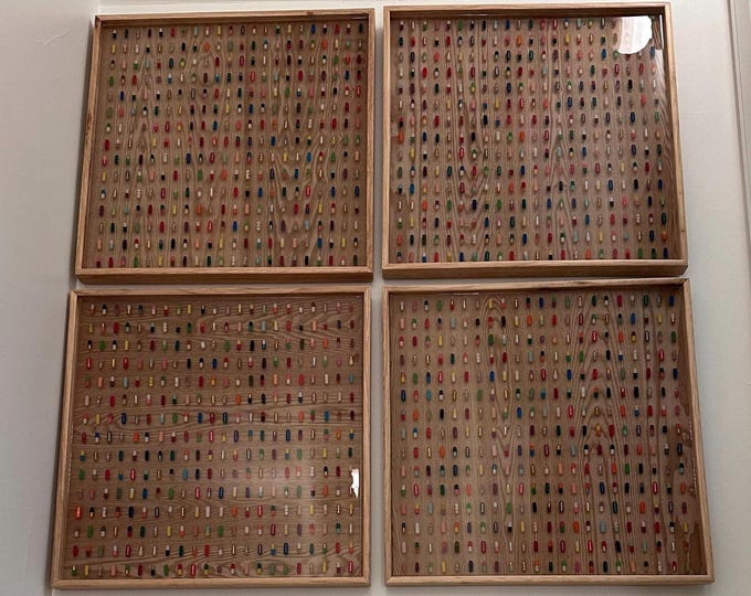 Extra Large 24"x24" Natural Wood Pill Grid Art (Single Panel)