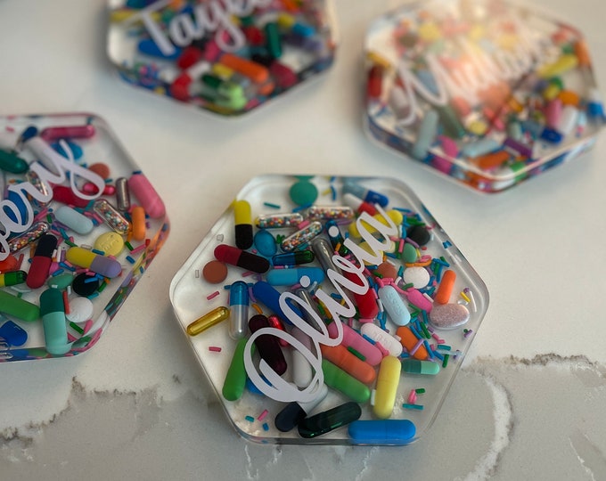 Personalized Clear Chill Pill Hexagon Coaster (Single)