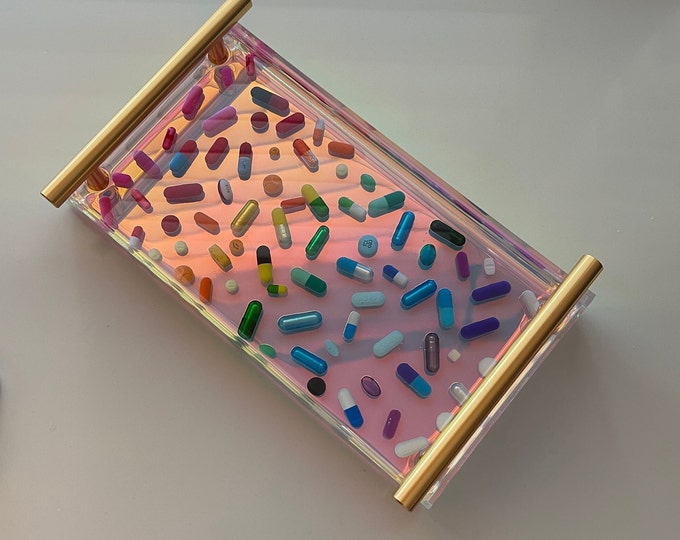 Iridescent Resin Catch-All Rainbow with Handles