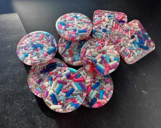 One & Done Pastel Chill Pill Coaster with Glitter Background (Single) - Ready to Ship