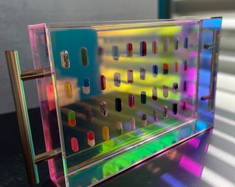 Iridescent Resin 12" x 8" Tray with Gold Handles