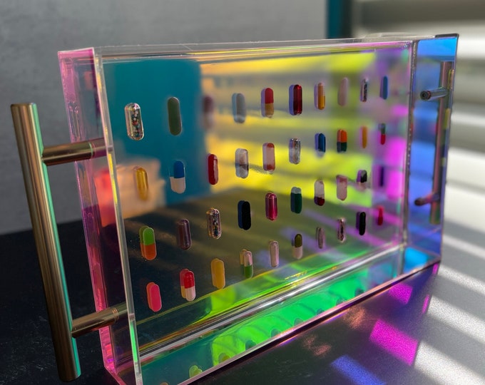 Iridescent Resin 12" x 8" Tray with Gold Handles