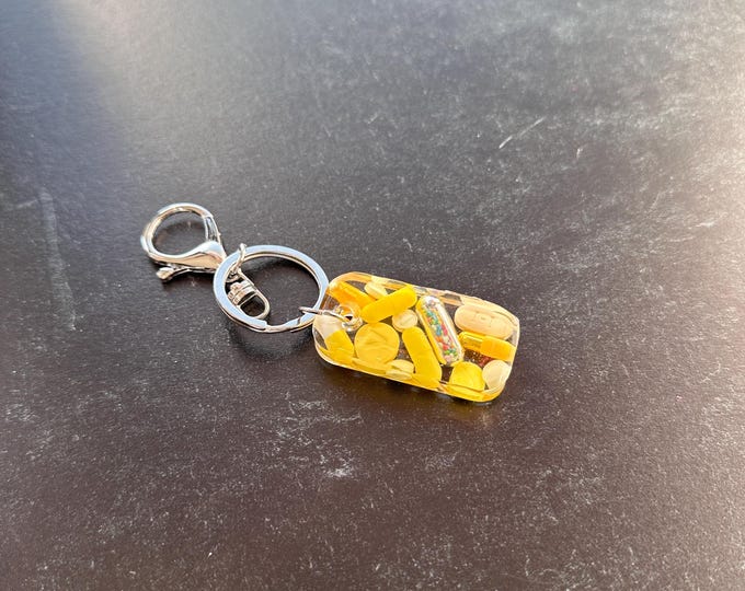 Small Rectangle Chill Pill Keychain - Yellow