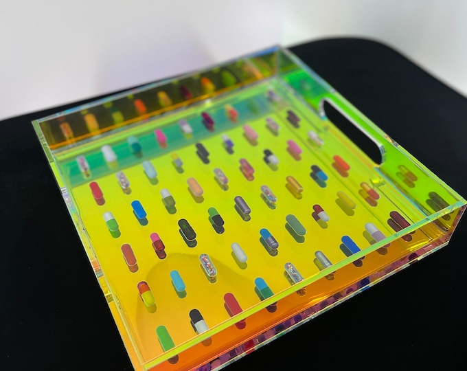 Iridescent Resin 10" x 10" Tray with Handles