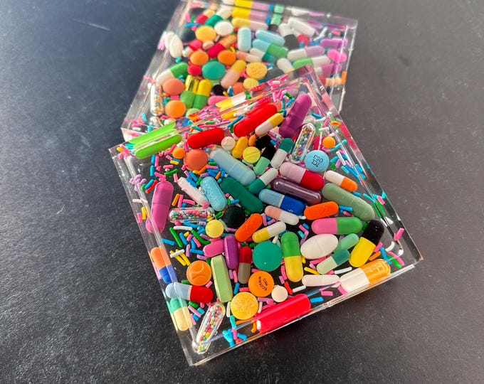 Clear Chill Pill Square Trinket Tray With Sprinkles (Single)