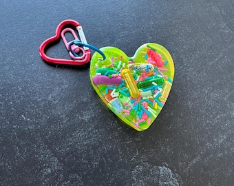Neon Heart Chill Pill Keychain - Yellow