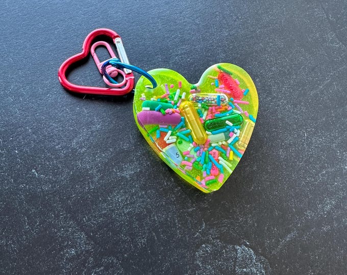 Neon Heart Chill Pill Keychain - Yellow
