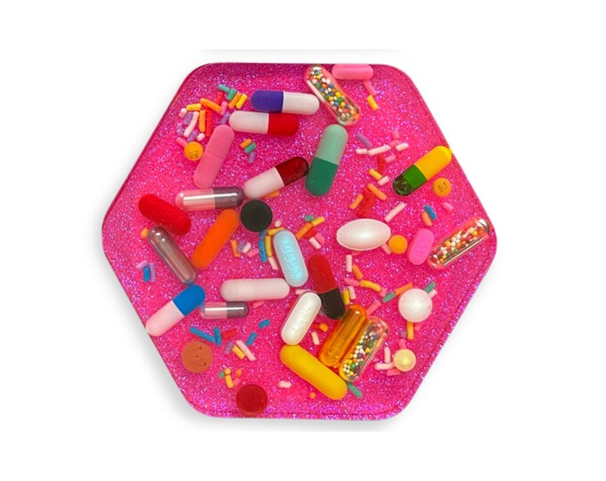 Pink Chill Pill Hexagon Coaster
