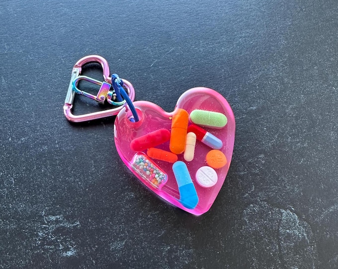 Neon Heart Chill Pill Keychain - Pink