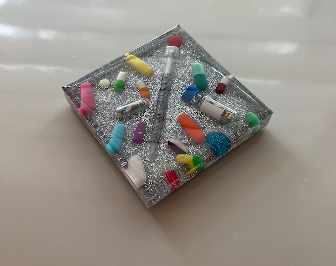 Deluxe Square Chill Pill Coaster with Disco Ball Background (Single)