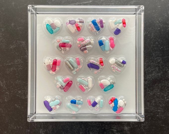 7.5"x7.5" Chill Pill Resin Art - Pastel Hearts