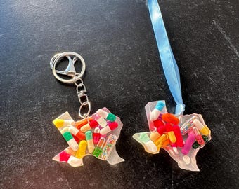 Texas Chill Pill Keychain or Ornament - Colorful without Sprinkles (Single)