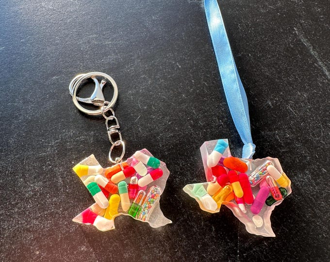 Texas Chill Pill Keychain or Ornament - Colorful without Sprinkles (Single)