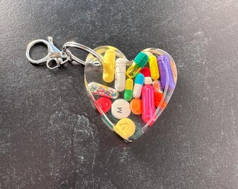 Heart Chill Pill Keychain - Colorful without Sprinkles