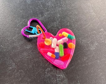 Heart Chill Pill Keychain - Hot Pink