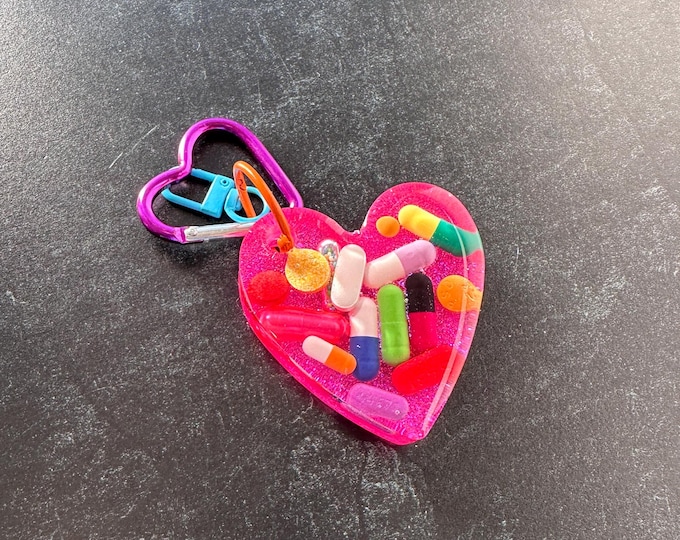 Heart Chill Pill Keychain - Hot Pink