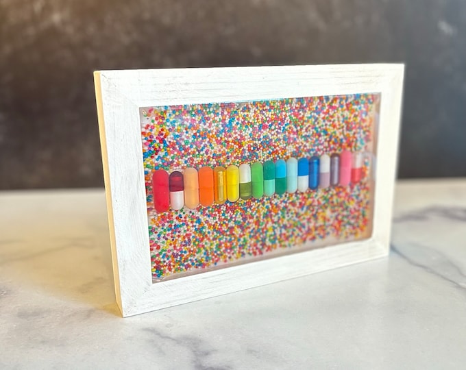 One & Done 5"x7" Rainbow Chill Pill Resin Art - Sprinkle Background