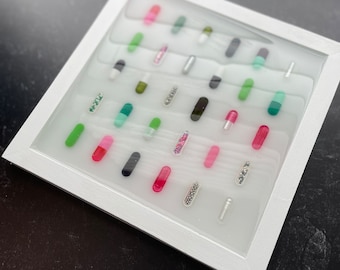 8"x8" Chill Pill Resin Art - Green/Pink