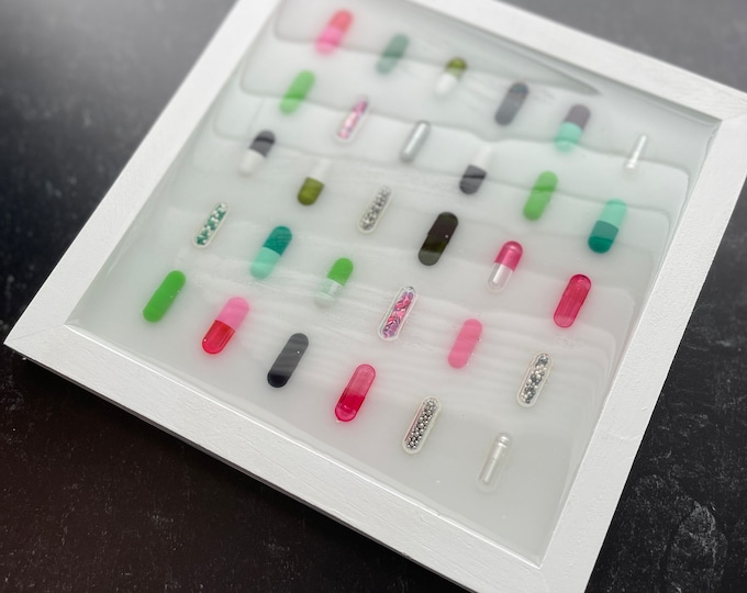 8"x8" Chill Pill Resin Art - Green/Pink
