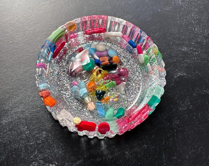 One & Done Large Round Scull Chill Pill Clear w/Disco Ball Ashtray (Single)