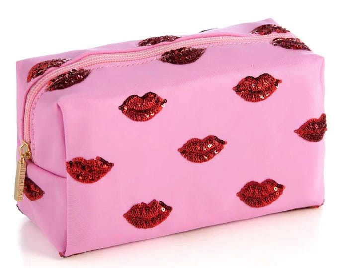 Cara Lips Pattern Cosmetic Pouch, Pink