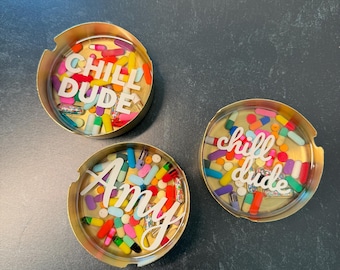 Personalized Small Round Metal Chill Pill Ashtray