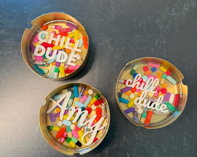 Personalized Small Round Metal Chill Pill Ashtray