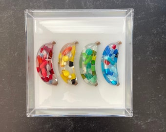 7.5"x7.5" Chill Pill Resin Art - Rainbow Bananas