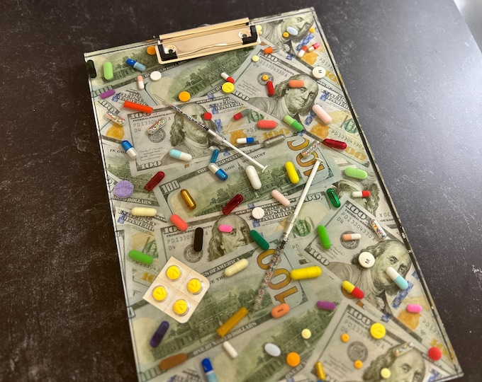Chill Pill Clipboard with Money Background