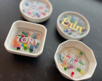 Personalized White Chill Pill Ring Dish