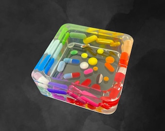 Clear Rainbow Chill Pill Ashtray - Square