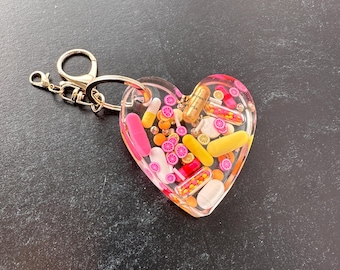 Heart Chill Pill Keychain - Pink Lemonade