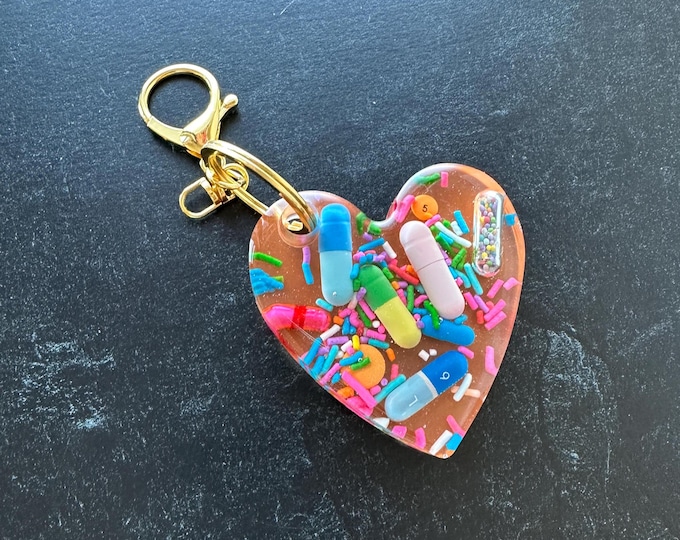 Neon Heart Chill Pill Keychain - Orange
