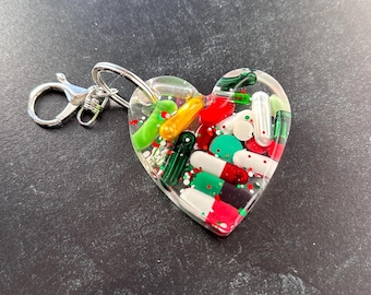 Heart Chill Pill Keychain - Festive with Sprinkles