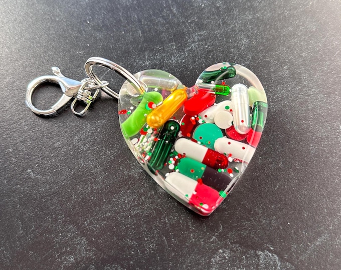 Heart Chill Pill Keychain - Festive with Sprinkles