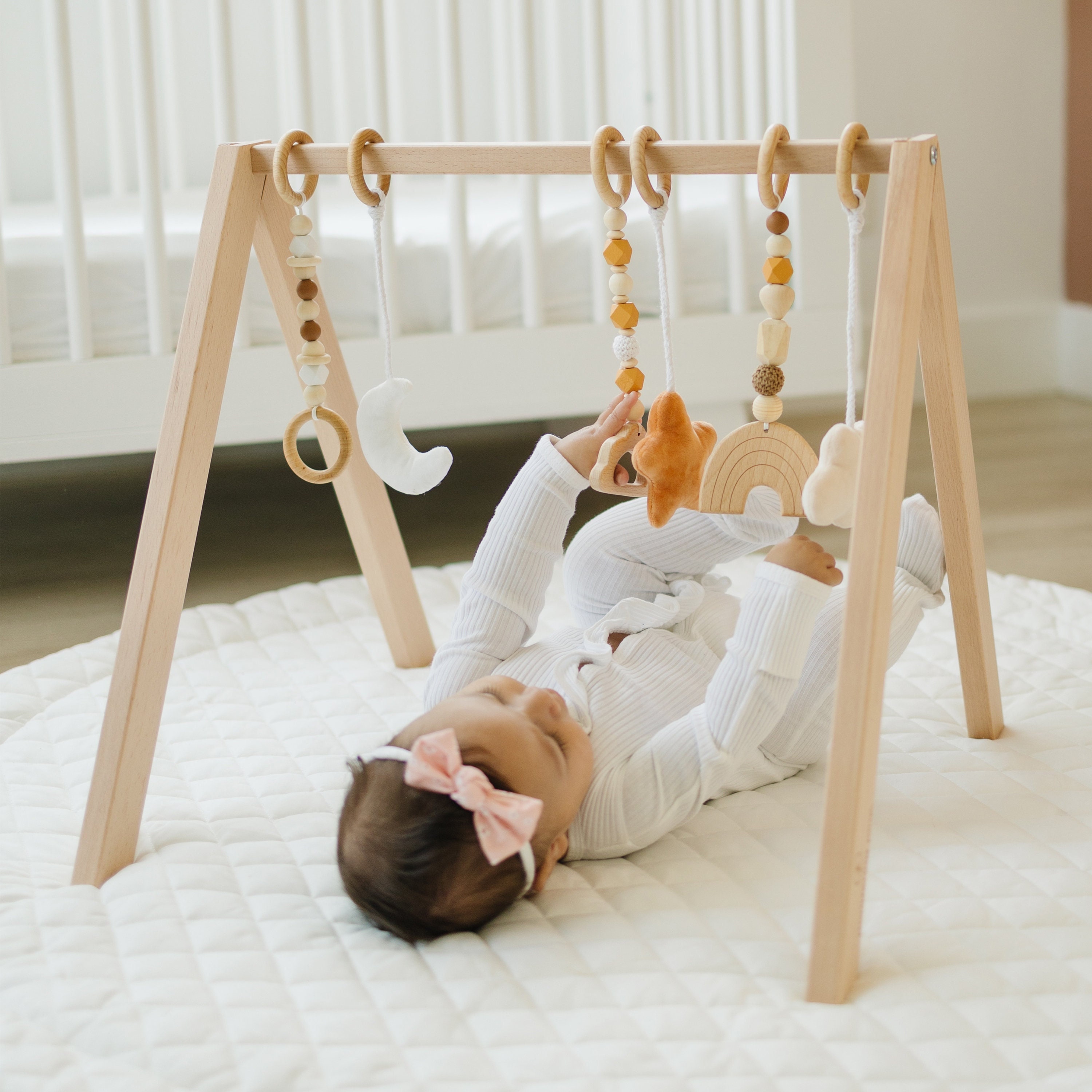 Baby Wooden Play Gym Foldable Gym with Toys Nursery Play Gym Frame – GWD  Kids