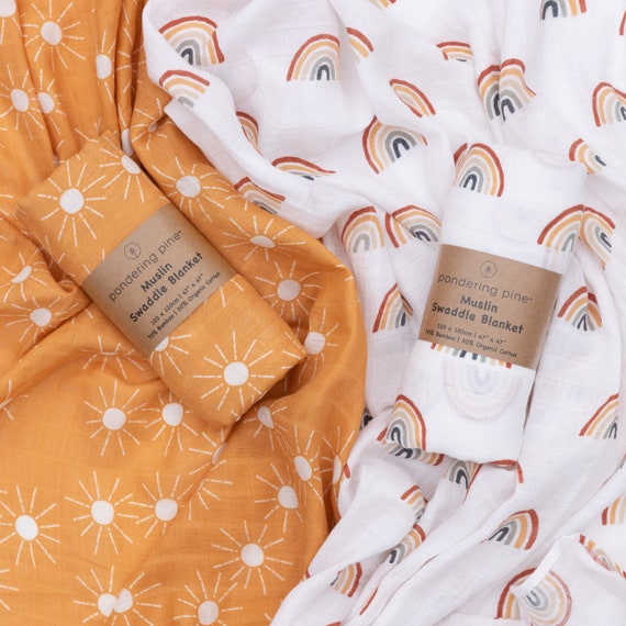 Organic Baby Muslin Swaddle Blankets Sun and Rainbow Swaddle Blanket 2 Pack Organic Cotton Natural Bamboo Muslin Boho Baby 47 X 47 Etsy Canada