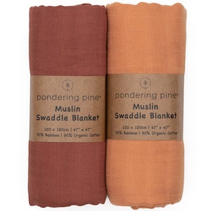Organic Muslin Swaddle Blanket - Organic Cotton and Bamboo Solid Color Swaddle Blankets, Earth Tone Collection, 2 Pack