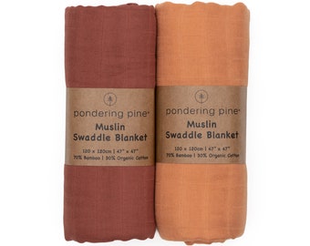 Organic Baby Muslin Swaddle Blankets for Boy or Girl, 2 Pack