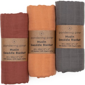 Organic Muslin Swaddle Blankets - Baby Receiving Blanket Neutral - Organic Cotton and Bamboo, Solid Muslin Swaddle Blankets, Earth Tone