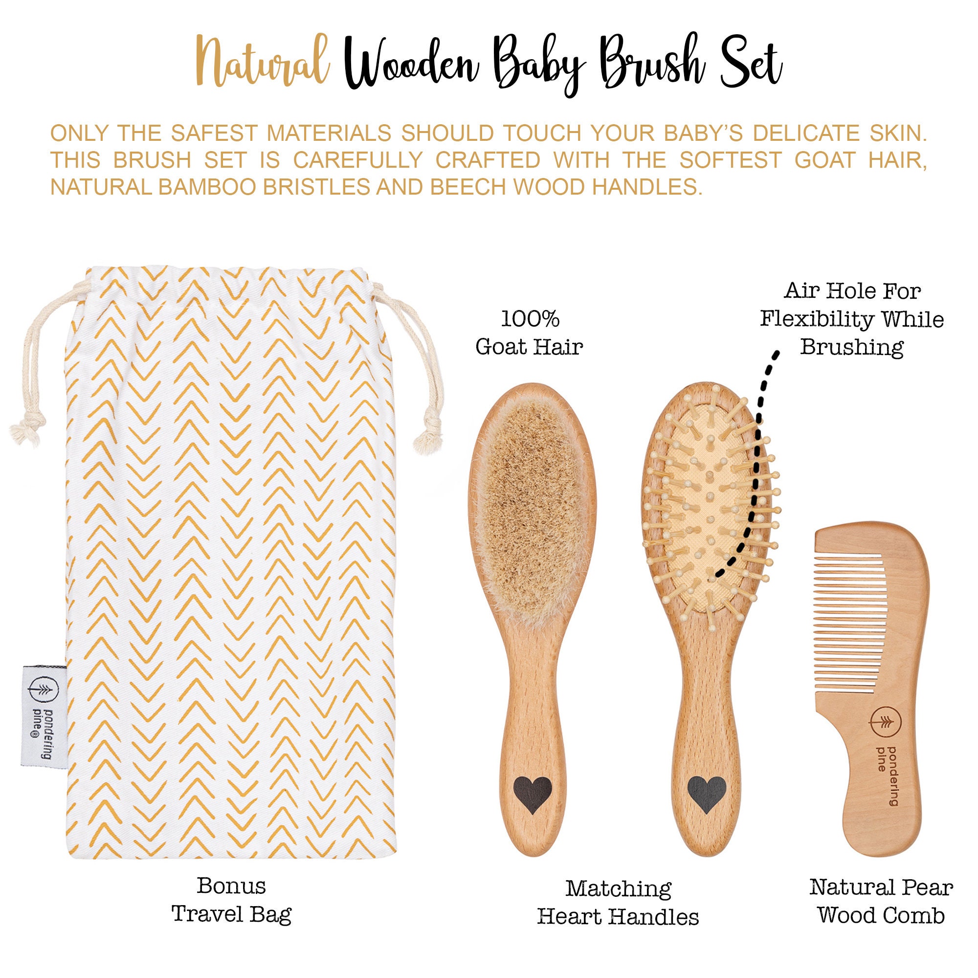 Natural Wooden Baby Brush Set Baby Brushes with Hearts & Etsy