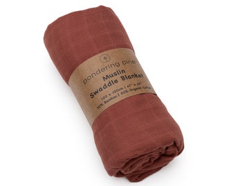 Organic Baby Muslin Swaddle Blanket for Boy or Girl, Earth Red